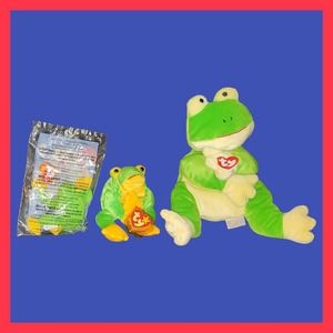 3 1997 TY Beanies Baby Frogs / SMOOCHY 8" & Teenie new in bag + RIBBIT Vintage!